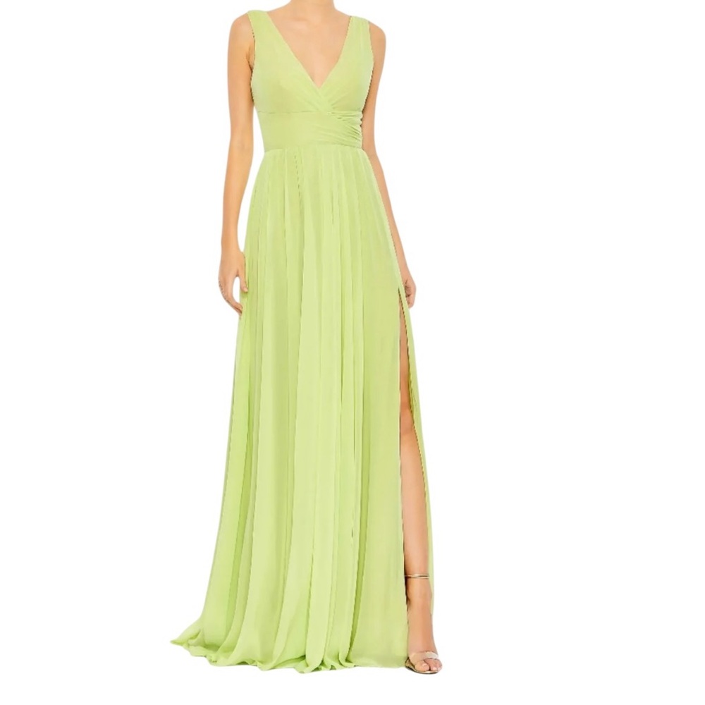 Mac Duggal Ieena Lime Green Chiffon Wrap A-Line Gown Size 16 NWT Summer
